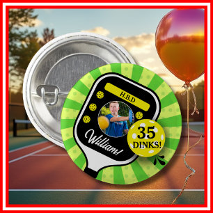 Bóton Redondo 2.54cm Festa de Aniversário de Pickleball RETRO Verde Esp