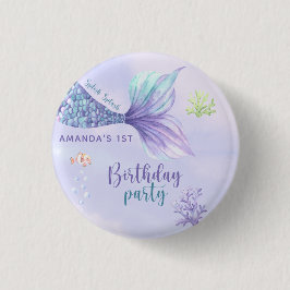 Bóton Redondo 2.54cm Festa de aniversário De Sereia Sob A Sereia Do Mar