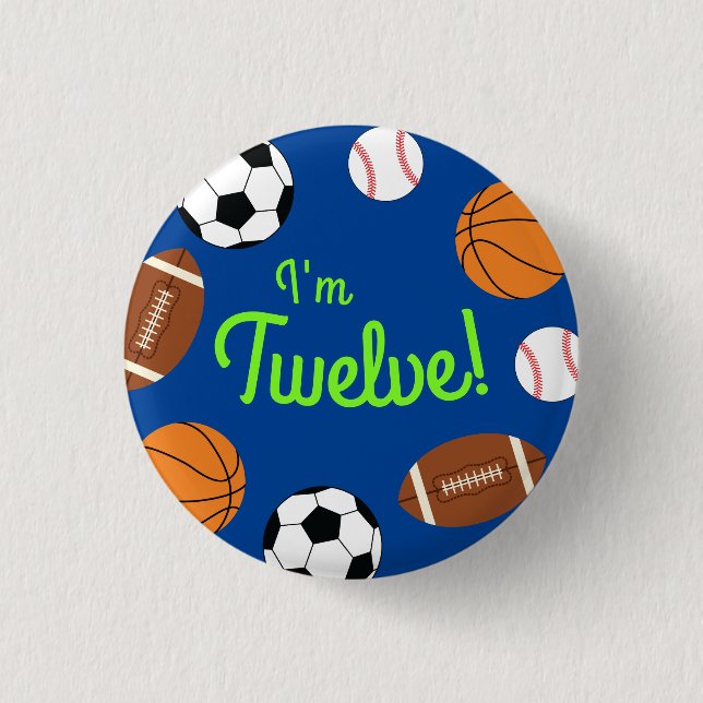 Bóton Redondo 2.54cm Festa de aniversário desportiva, crianças, corcund (Frente)