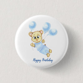 Bóton Redondo 2.54cm Festa de aniversário do Menino do Urso Bonito