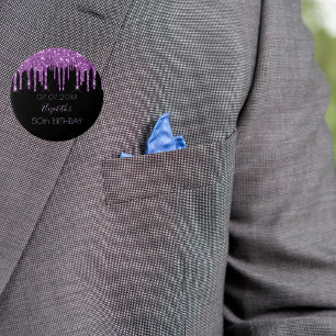 Bóton Redondo 2.54cm Festa de aniversário escura púrpura púrpura goteja