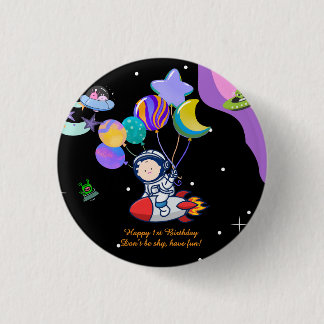 Bóton Redondo 2.54cm Festa de Aniversário Espacial | Decoração Tema Gal
