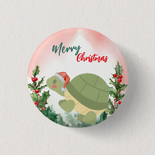 Bóton Redondo 2.54cm Festa de Papais noeis de tartaruga de Natal Feliz