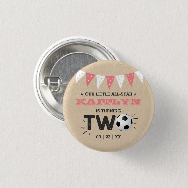 Bóton Redondo 2.54cm Festa de segundo aniversário de Bola de Futebol Al (Frente & Verso)