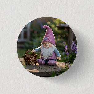 Bóton Redondo 2.54cm Figura de Gnome Fofinho com Cesto Tecido no Verão