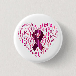 Bóton Redondo 2.54cm Fita e Coração para Sensibilização do Cancer