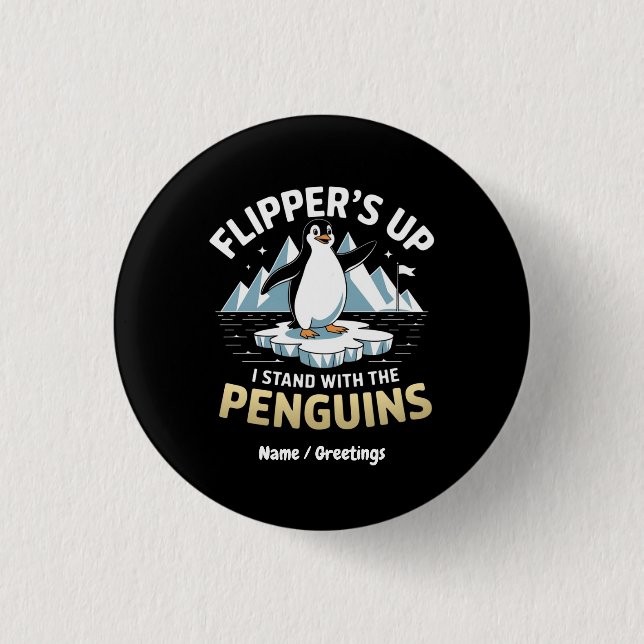 Bóton Redondo 2.54cm Flippers Engraçados, Prendam-Se Com Os Pinguins (Frente)