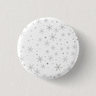 Bóton Redondo 2.54cm Floco de Neve Brilhante - Cinza de Prata e Branco-