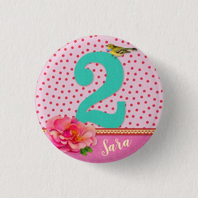 Bóton Redondo 2.54cm flor da boêmia de 2.o aniversário (Frente)