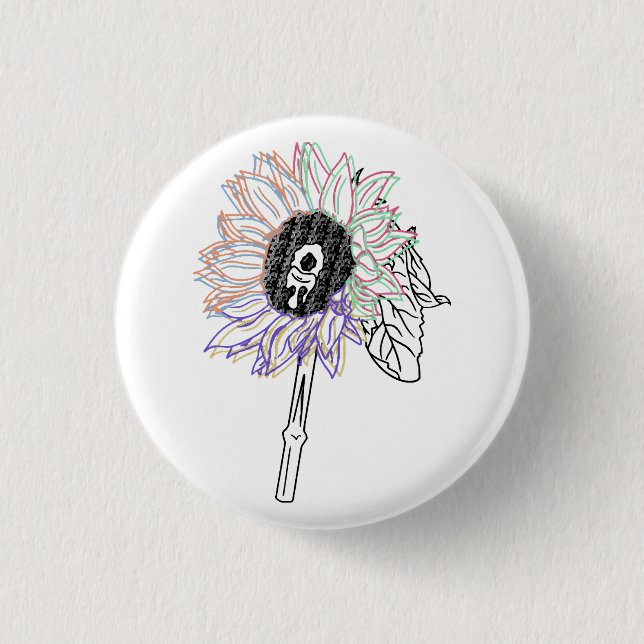 Bóton Redondo 2.54cm Flor de Arco-Íris Arte Funky (Frente)