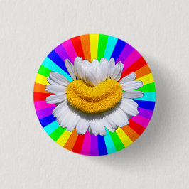 Bóton Redondo 2.54cm Flor de Camomila Radiante Feliz Sorriso Aura Arco-