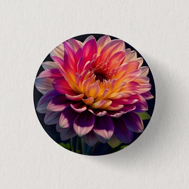 Bóton Redondo 2.54cm Flor de Laranja Quente e Dália Rosa (Frente)