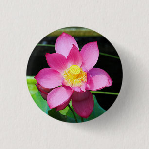 Bóton Redondo 2.54cm Flor de Lotus Rosa Quente