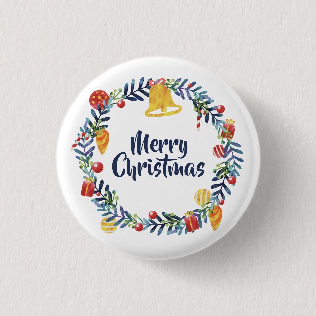 Bóton Redondo 2.54cm Floral de Natal Simples | Botão Pino (Frente)