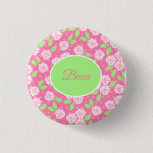 Bóton Redondo 2.54cm Floral Rosa Chique Despojado Personalizado
