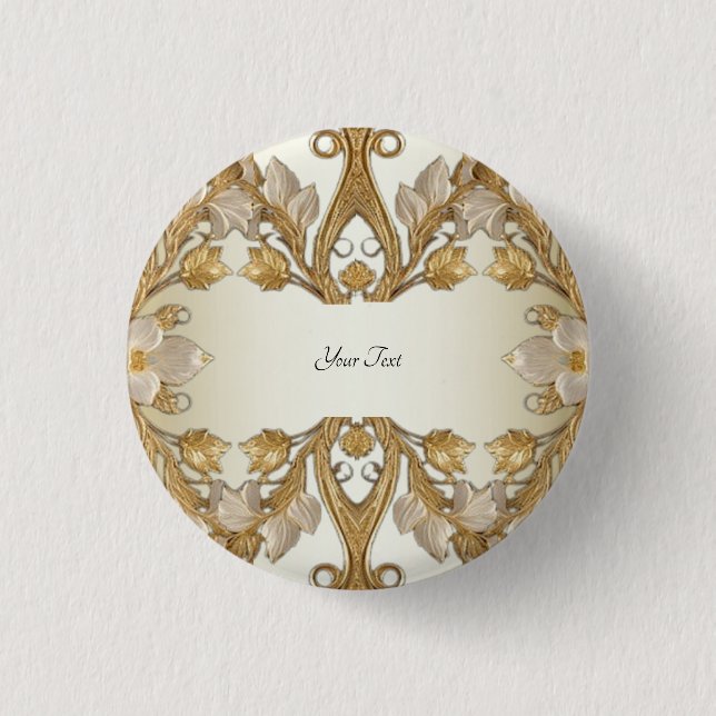 Bóton Redondo 2.54cm Flores Brancas Decoração Botão Dourado (Frente)
