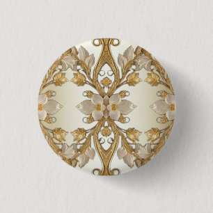 Bóton Redondo 2.54cm Flores Brancas Decoração Botão Dourado