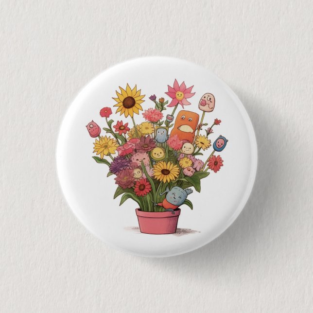 Bóton Redondo 2.54cm Flores, buquê, vaso de flores (Frente)