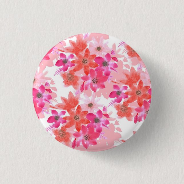 Bóton Redondo 2.54cm Flores Cor de Água Moderna Rosa (Frente)