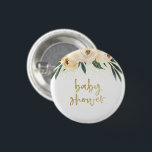 Bóton Redondo 2.54cm Flores cor-de-rosa-boho e Chá de fraldas Dourado<br><div class="desc">Um design boêmico com "chá de fraldas" num guião de ouro escovado,  enquadrado por flores cor-de-água cor-de-rosa e cor-de-rosa,  pintadas à mão,  e um confete dourado. Este design é excelente para chás de temas florais ou exteriores.</div>