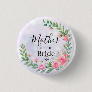 Bóton Redondo 2.54cm Flores Elegantes Rosa Bege Obrigado Casamento