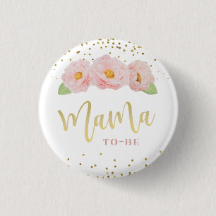 Bóton Redondo 2.54cm Flores Rosa Douradas Confetti Mama para ser