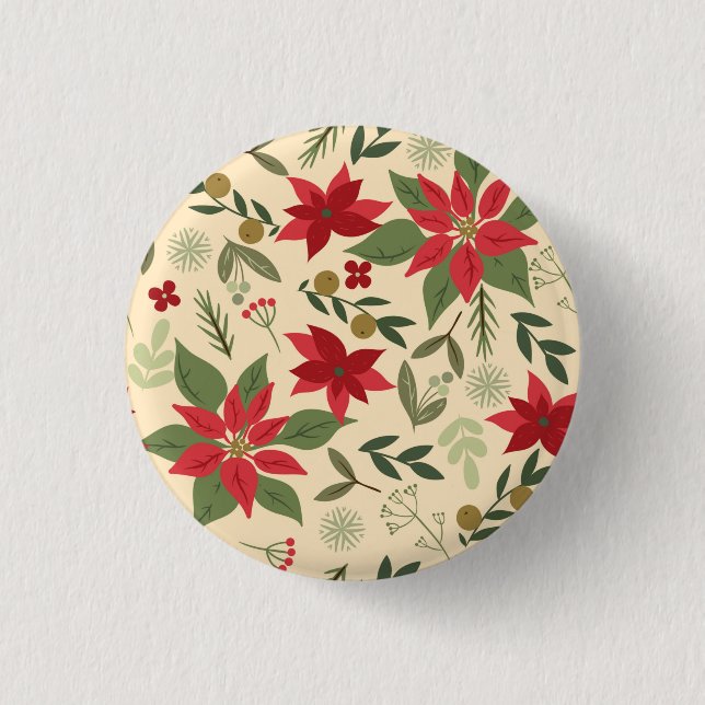 Bóton Redondo 2.54cm Flores Vermelhas Natal Padrão-11600 (Frente)