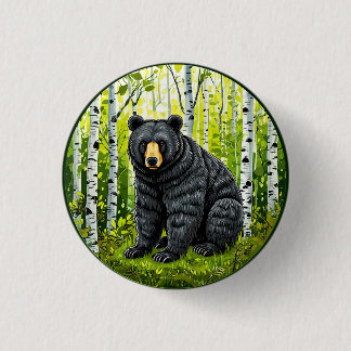 Bóton Redondo 2.54cm 🌲 Floresta do Urso Negro Brilho ❄️ Natureza da Ca