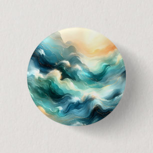 Bóton Redondo 2.54cm Fluxo Abstrato de Ondas de Ouro