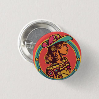 Bóton Redondo 2.54cm Folkloric Cowgirl Button Pin – Retro Profile Desig