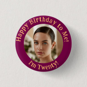 Bóton Redondo 2.54cm Foto personalizada de aniversário Seu Crachá de im