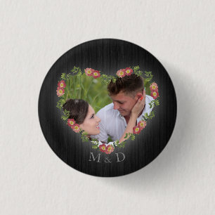 Bóton Redondo 2.54cm Foto Personalizada Do Coração Floral Da Madeira