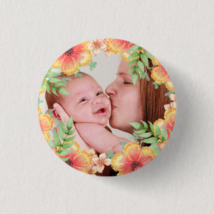 Bóton Redondo 2.54cm Foto Personalizada Floral Laranja bonito