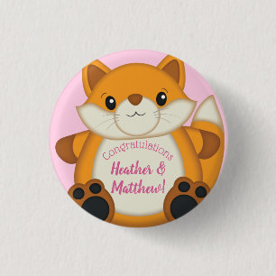 Bóton Redondo 2.54cm Fox Chá de fraldas Rosa