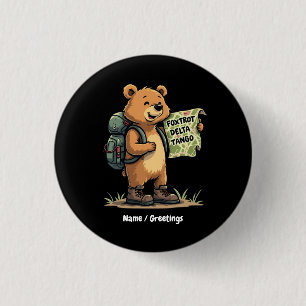 Bóton Redondo 2.54cm Foxtrots Deltas Tangos Urso Engraçado Retrográfico