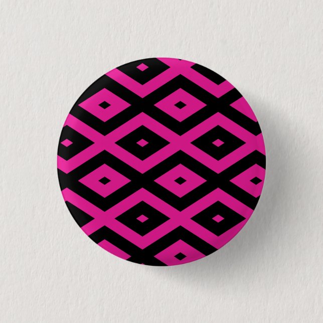 Bóton Redondo 2.54cm Fuchsia e padrão de diamante preto (Frente)