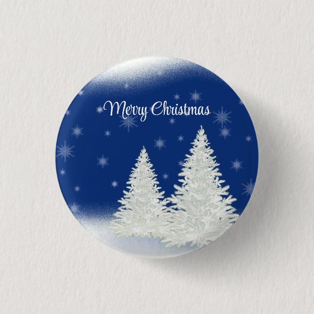 Bóton Redondo 2.54cm Fundo Azul com Árvore de Natal (Frente)