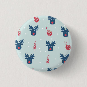 Bóton Redondo 2.54cm Fundo Azul com Rudolph e Bolas de Natal