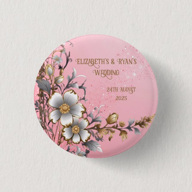 Bóton Redondo 2.54cm Fundo de casamento com brilho rosa elegante (Frente)