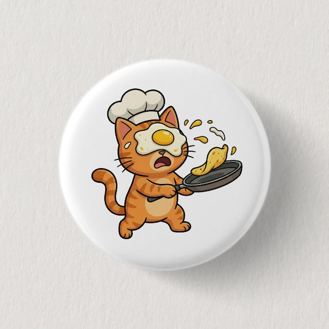 Bóton Redondo 2.54cm Funny Cat Chef Button (Frente)