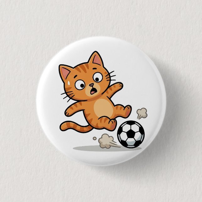 Bóton Redondo 2.54cm Funny Soccer Cat Kicking Ball Button (Frente)