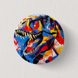 Bóton Redondo 2.54cm Fusão de Dinossauro T-rex Retro Selvagem