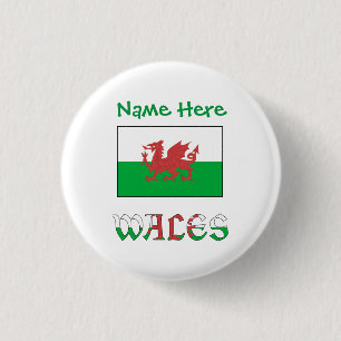 Bóton Redondo 2.54cm Gales e Welsh Flag Personalização Verde
