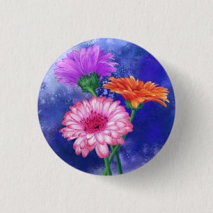 Bóton Redondo 2.54cm Garganta Gerberas de Três Cores - Desenho de Arte