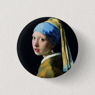 Bóton Redondo 2.54cm Garota Jan Vermeer Com Arte Barroca De Pérola