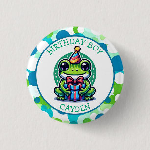 Bóton Redondo 2.54cm Garoto de Aniversário do Menino do Sapo Bonito