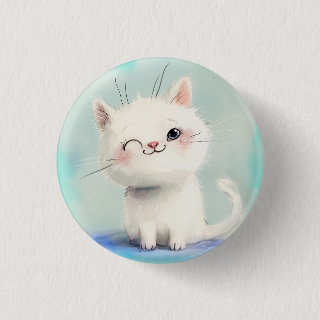 Bóton Redondo 2.54cm Gatinho Branco Bonito (Frente)