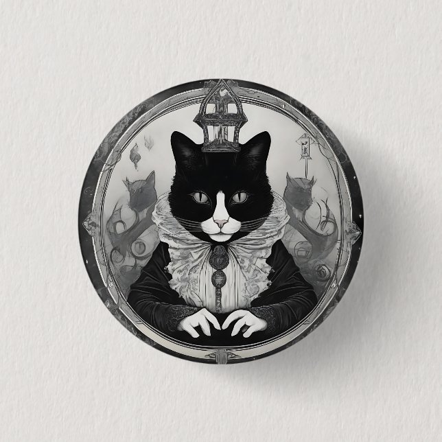 Bóton Redondo 2.54cm Gatinho de Gótico (Frente)