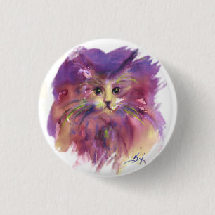 BÓTON REDONDO 2.54CM GATINHO ROXO ,RETRATO DE GATO