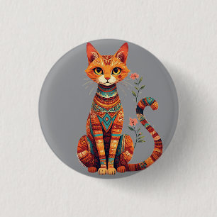 Bóton Redondo 2.54cm Gato Artístico Fofo com Ramo Floral